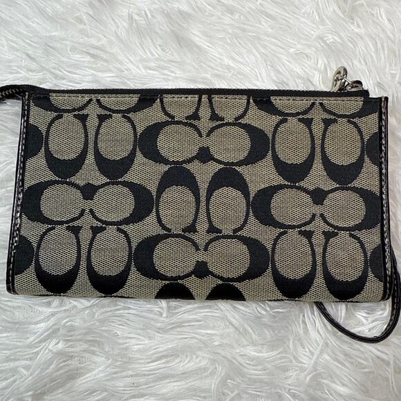 COACH Black and Gray Signature Canvas Wallet / Wristlet - Picture 2 of 8